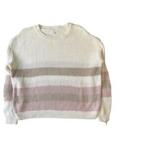 Time And Tru Women Sweater XXL (20) Ivory Pink Striped Long Sleeve Lightweight